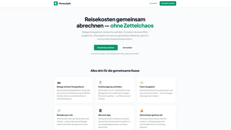 Oberfläche der Anwendung MoneySplit zur Aufteilung gemeinsamer Ausgaben